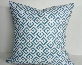 Serena & Lily Aqua Lattice fabric, Pillow Cover, Geometric Throw Cushion Cover, 18 x 18, Blue, Cyan Decorative Pillow With Insert