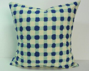 Blue and Sea Foam Green Plaid Decorative Pillow Cover, 18 x 18