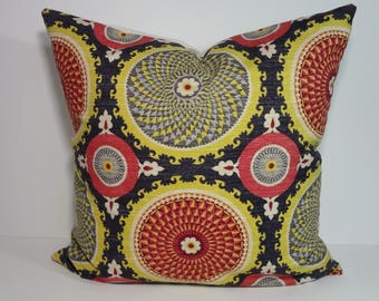 Bohemian Swirl Decorative Pillow Cover, Blue, Navy, Red, 20 x 20, 18 x 18, 12 x 20 Pinwheel Cushion Cover, Waverly Fabrics