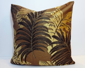 Decorative Pillow Cover, Brown, Gold, Chenille Pillow Cushion, 22 x 22