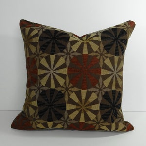 Decorative Pinwheel Pillow Cover in Brown, Tan and Black 16x16, Cushion Cover
