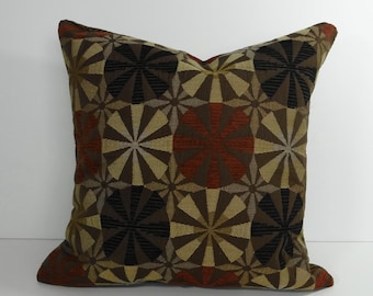 Decorative Pinwheel Pillow Cover in Brown, Tan and Black 16x16, Cushion Cover