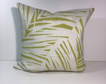 Lime Green Decorative Pillow Cover: Tropical Leaf Print, 18x18