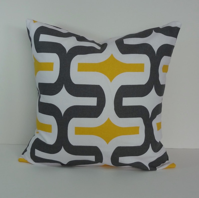 Yellow and Grey Decorative Pillow Cover, Throw Cushion Cover, 18 x 18 Geometric Pillow image 1