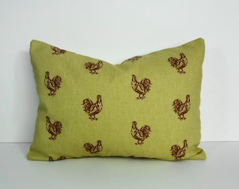 Rooster Lumbar Pillow Cover: Waverly Farmhouse Cushion (12x16)