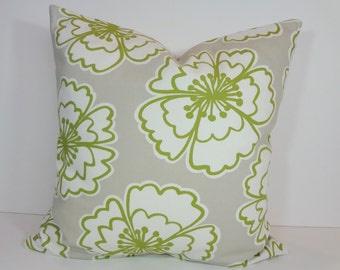 Snappy Poppy Pillow Cover: Apple Green Floral Throw Cushion
