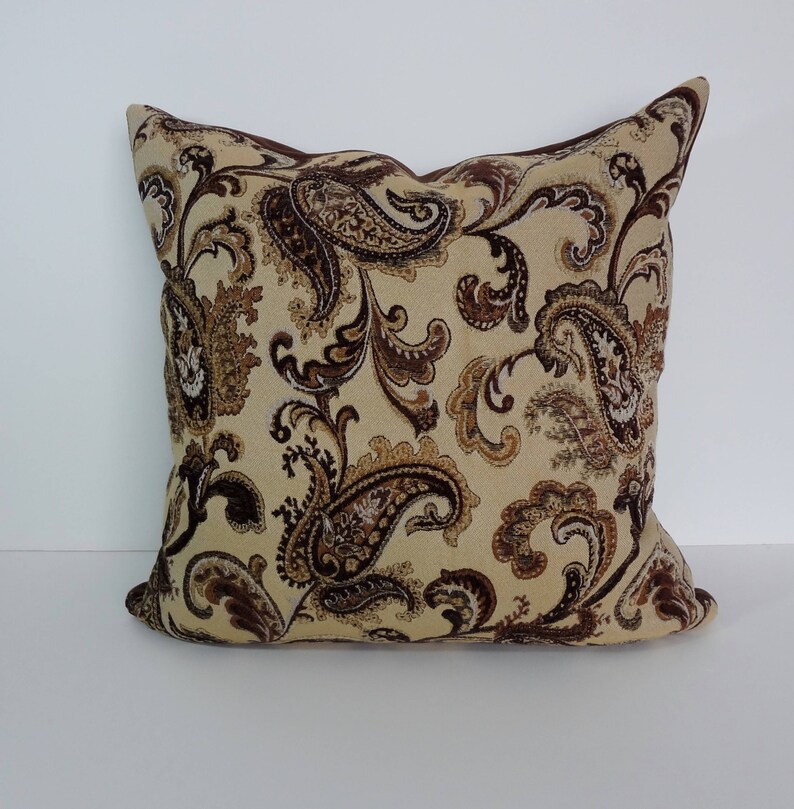 20 x 20 Brown and Beige Chenille Pillow Cushion Paisley Decorative Pillow Cover