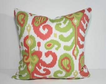 Ikat Decorative Pillow Cover: Spring Pink & Green Cushion