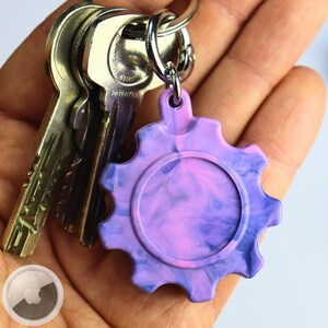 Recycled Plastic AirTag Holder Keyring – Purple Marble | Handmade UK | Rugged Screw-Together AirTag Case