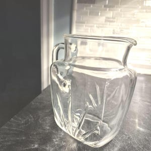 Vintage Federal Glass Square Pitcher • Clear Juice Water Server • Mid-Century Barware