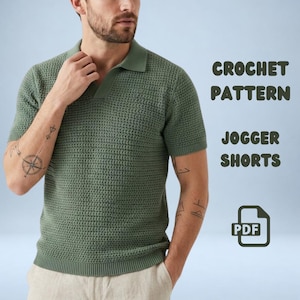 Polo Crochet Shirt Pattern PDF, Men’s Mesh Crochet Polo, Long Loop Stitch Top, Lightweight Summer Crochet Shirt, Sizes S-2XL