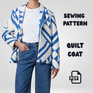 Modern quiltkappa sömnadsmönster PDF, lapptäckejacka mönster XS-2XL, utskrivbar A4 US Letter A0