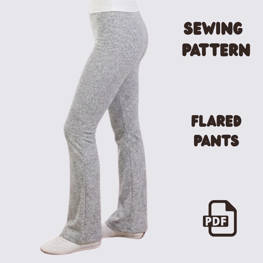 Flared Pants Sewing Pattern PDF for Women, High Waist Stretch Pants ...