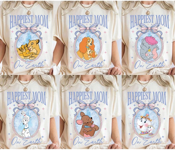 Retro Happiest Mom On Earth Shirt Tee, Coquette Bow Mom T-Shirt, Mother's Day Gift For Mom, Disneyland Family Trip, Disneyworld Mama Tee