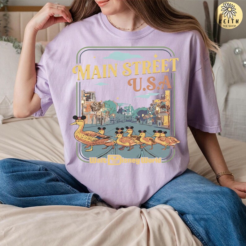 Comfort Colors Disney Duckling Main Street USA T Shirt, Walt Disney World Magic Kingdom Tee, Cute Animal Lovers Gift, WDW Family Trip Outfit Orchid