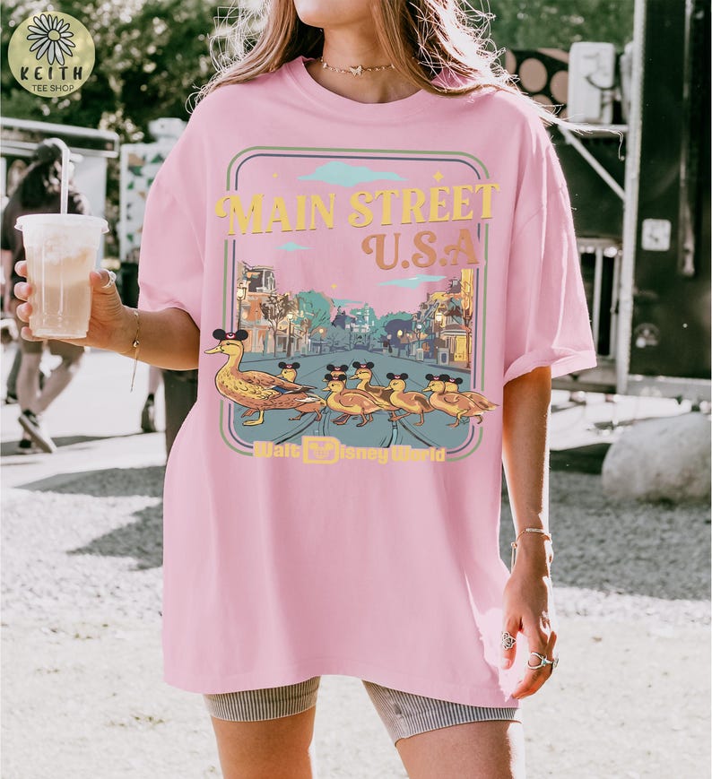 Comfort Colors Disney Duckling Main Street USA T Shirt, Walt Disney World Magic Kingdom Tee, Cute Animal Lovers Gift, WDW Family Trip Outfit Blossom/Light Pink
