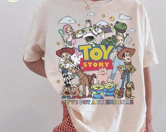 Camiseta de Toy Story, camiseta de Disney Pixar, "Hay un amigo en mí", camisetas de la familia Toy Story, Woody, Buzz, Jessie, Bo Peep, camiseta de colores cómodos