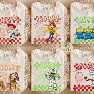 Toy Story Retro Characters TShirts, Buzz Lightyear Aliens Jessie Woody Forky Slinky Matching Shirt, Disney Pixar Vacation Tee,Toy Story Land