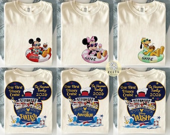 Comfort Colors Disney Characters Summer Cruise Custom Tee, Swimming Floats Mickey and Friends, Disney Family Cruise, My First Cruise Trip
