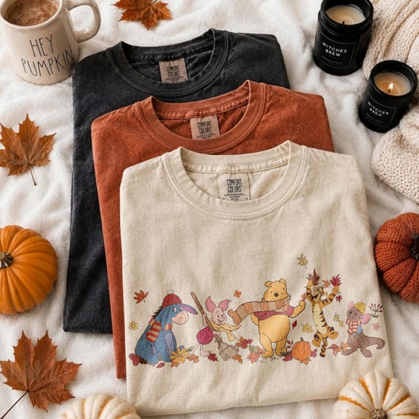Retro Winnie The Pooh Fall Vibes Graphic Tee Shirt, Pooh and Friends, Fall Season, Pumpkin, Thanksgiving Shirt, Disneyland Autumn Sweatshirt