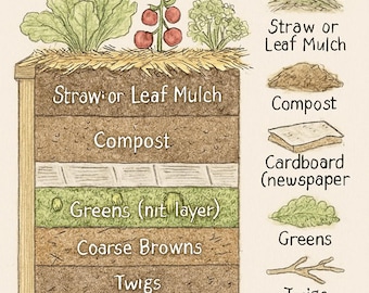 Kit de inicio para huerto de lasaña, guía de jardinería sin excavar (plano y lista de verificación imprimibles)