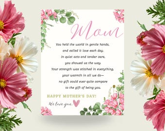 Wiersz na Dzień Matki, edytowalny, do druku (do pobrania cyfrowego), pamiątka dla mamy