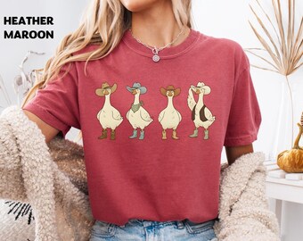 Cowboy Goose Lineup Shirt, Western Duck Boots Tee, Cute Country Bird T-Shirt, Ranch Hat Goose Sweatshirt, Farm Cowgirl Aesthetic Gift