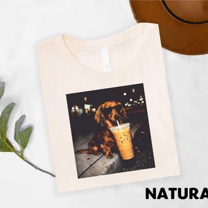 Dachshund Drinking Iced Coffee T-shirt, Vintage Funny Dog Graphic Apparel, Wiener Dog Sweatshirt, Sausage Dog Top, Trendy Dog Unisex Tee image 4