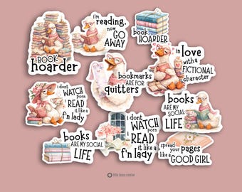 Book Lover Goose Stickers | Watercolor Reader Pack (Waterproof Vinyl)