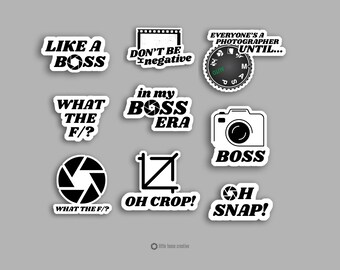 Funny Photographer Stickers – Camera Humor Vinyl Pack (Set of 9)