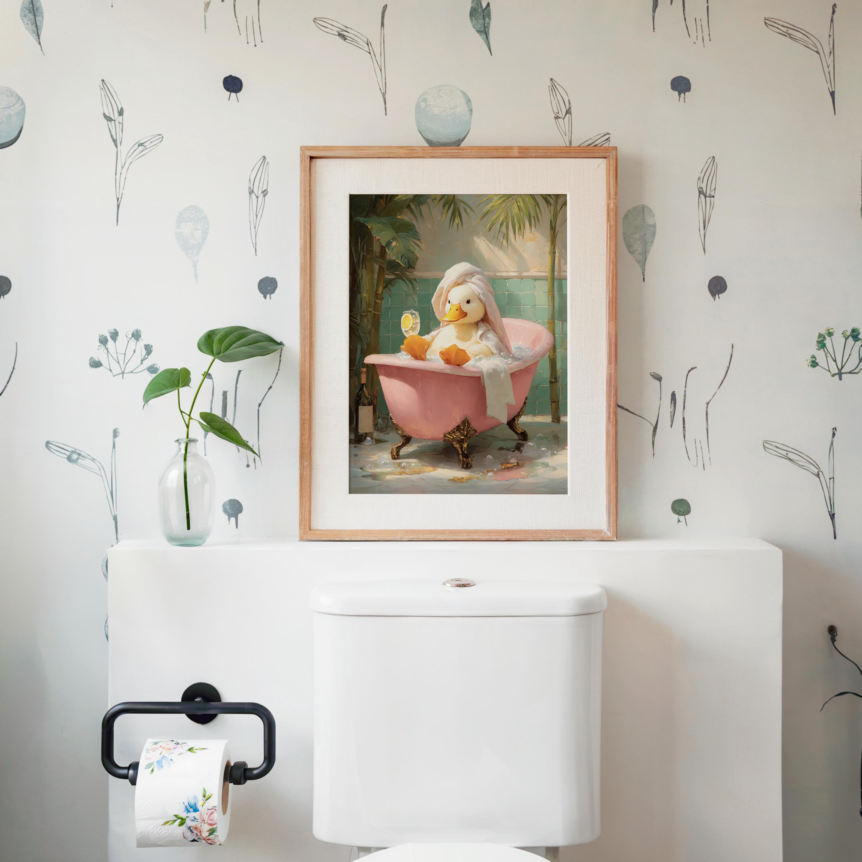 Cute Duck Bathroom Wall Art, Whimsical Animal Painting, Kids Bathroom ...