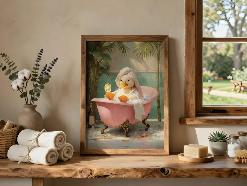 Cute Duck Bathroom Wall Art, Whimsical Animal Painting, Kids Bathroom ...