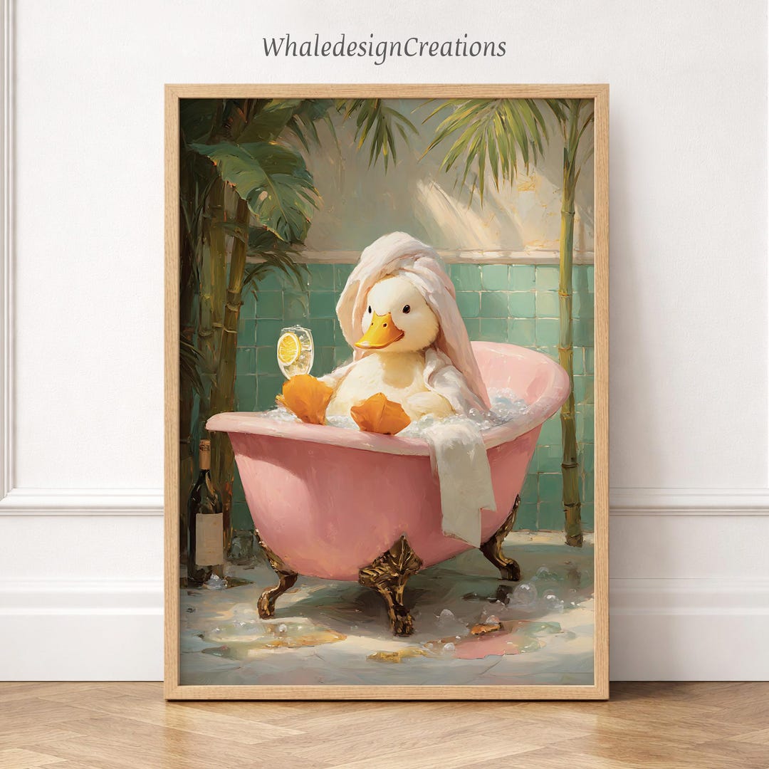 Cute Duck Bathroom Wall Art, Whimsical Animal Painting, Kids Bathroom ...