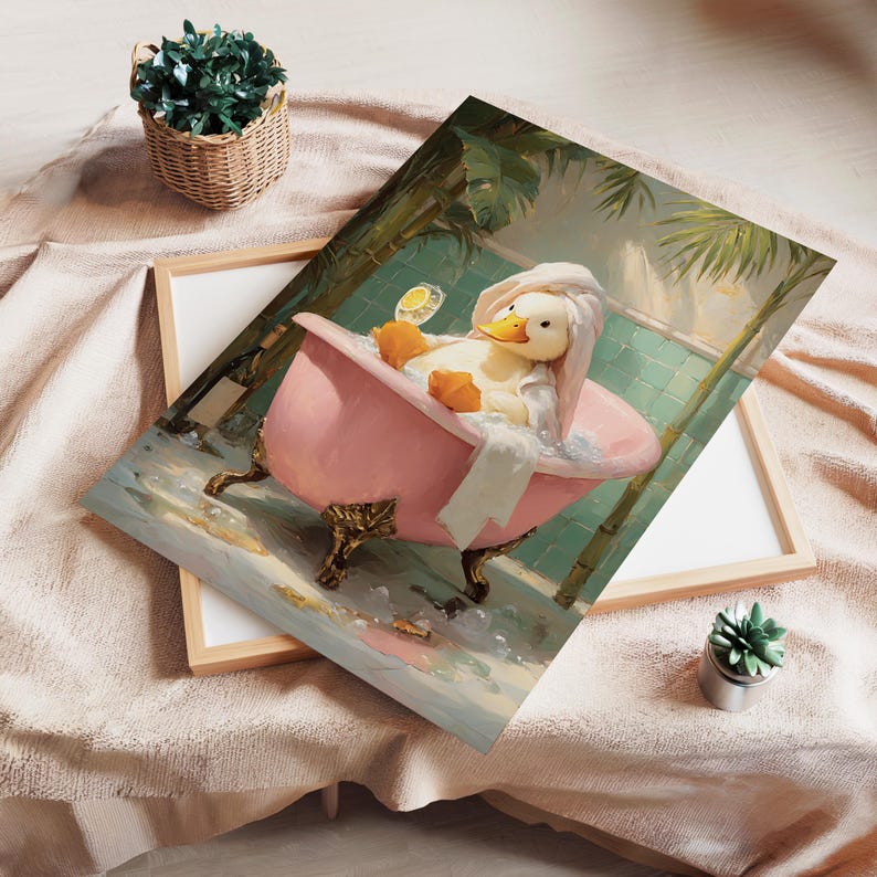 Cute Duck Bathroom Wall Art, Whimsical Animal Painting, Kids Bathroom ...
