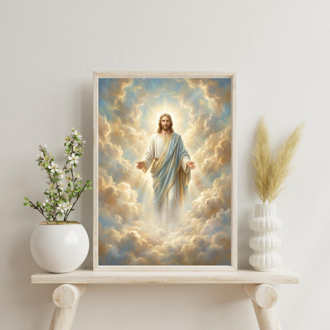 Jesus in Clouds Wall Art – Heavenly Light Christian Printable (digital ...