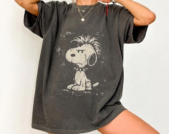 Comfort Colors Snoopy Vintage Punk Y2K Oversized T-Shirt, Funny Unhinged Meme Rock Style Shirt for Dog Lovers – Gift for Her
