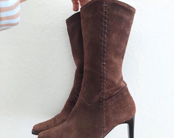 Stunning Vintage KENNETH COLE Brown Suede Leather Zipped Boots | Similar to Bottega Veneta | Amazing Condition