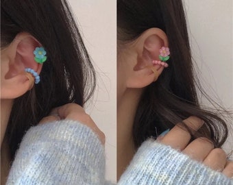 3 x Ear cuffs | Flower and Band | Resin + Metal