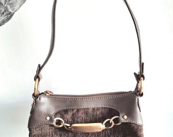 Amazing Vintage Rocco Barocco Baguette Bag | Brown Velvet | Y2K | Brass Accents | Shoulder bag | Cloth and Leather | Designer