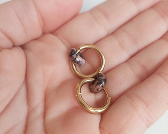 Pair x Gold Hoop Donut Earrings with Removable Stone
