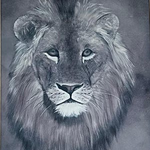 Litografía vintage de un león de 1981 firmada a mano por Billie Devis. Obra de arte original enmarcada con certificado de autenticidad.