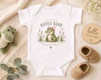Little Bayou Babe Alligator Bodysuit | Southern Baby Girl Outfit, Louisiana Gift
