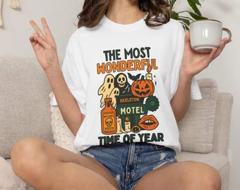 Halloween Women's T-shirt | Retro Spooky Pumpkin Ghost Motel Tee