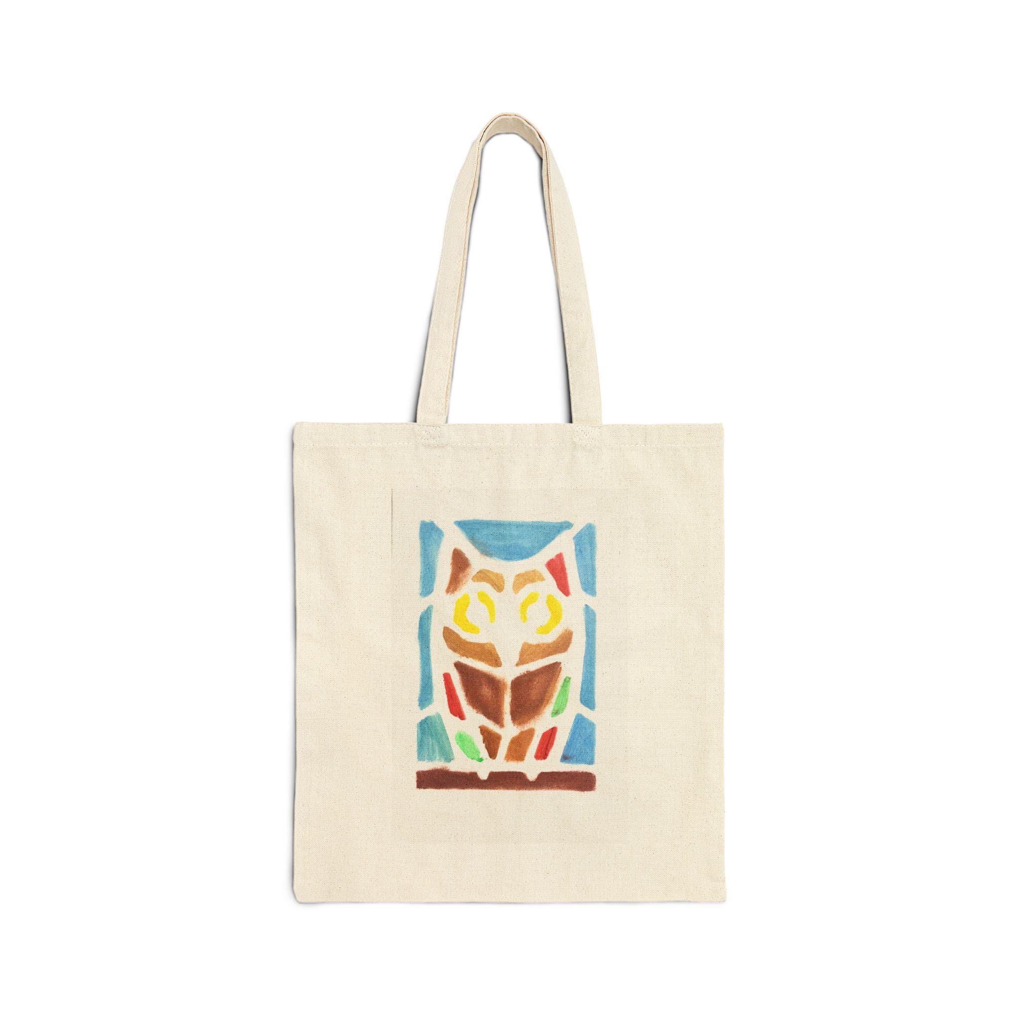 Geometric Owl Watercolor Tote Bag 15x16, Low Poly Bird Shopper Bag, Owl Lover Gift