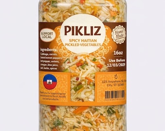 Spicy Haitian Pikliz: Homemade Pickled Cabbage Vegetable Condiment (16oz Jar)