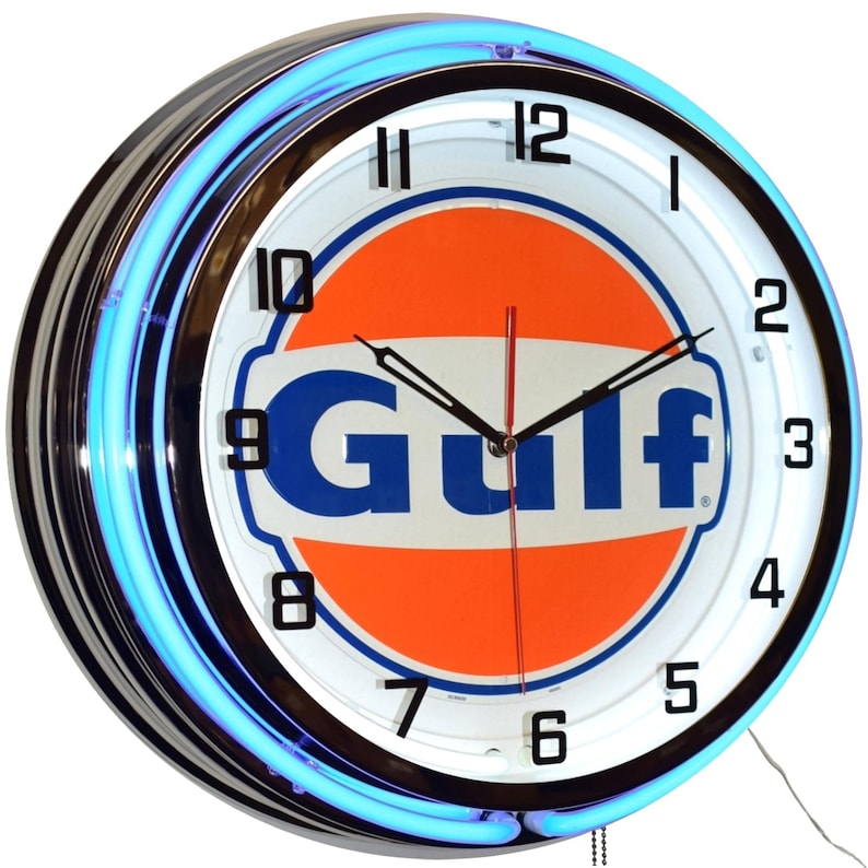 19" Gulf Oil Gasoline Station Logo Sign Double Neon Clock - Garage ...
