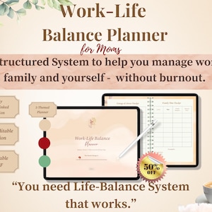 Aesthetic Work Life Balance Planner for Moms, Working Mom Life Management Organizer, Mother's Daily Reflection Page. Hyperlinked pdf Journal