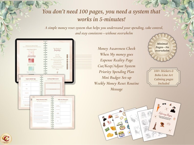 Minimalist Personal Finance Workbook for Mom, Expense Tracker &amp; Money Awareness System ...