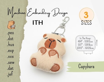 Lindo diseño de capibara para bordar - Patrón de bordado a máquina | Llavero de peluche y colgante para bolso | Bastidor de 10 x 10 cm (4 x 4 pulgadas) | Con tutorial fotográfico