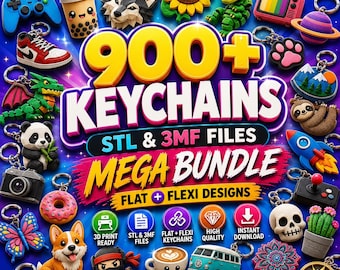 900 Keychain STL & 3MF Bundle | Flat, Knitted, Articulated Keychains 3D Print Files |  Printable Keyring Design Models | Commercial Use